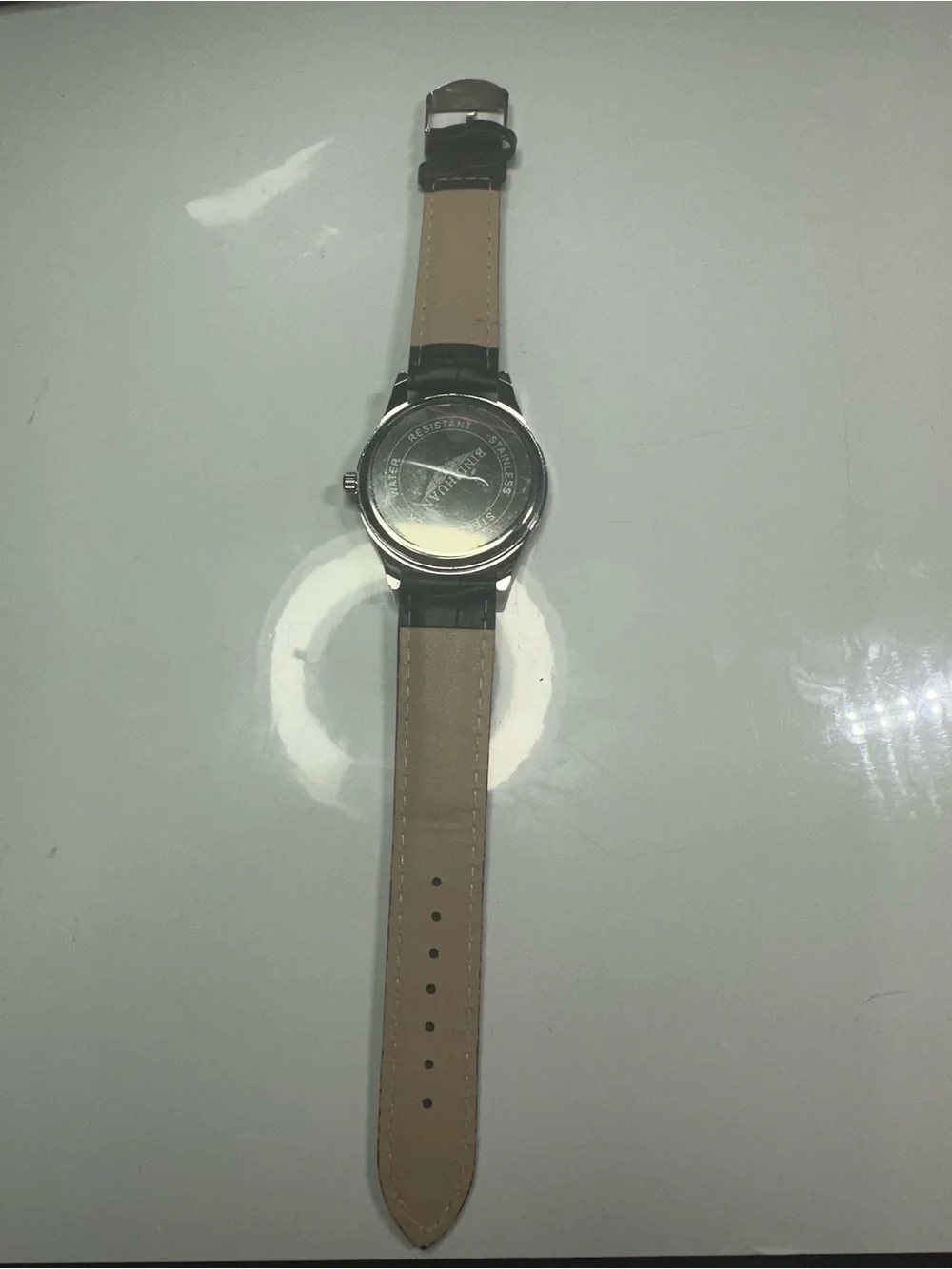 Men's Black Leather Strap Silver Dial Watch